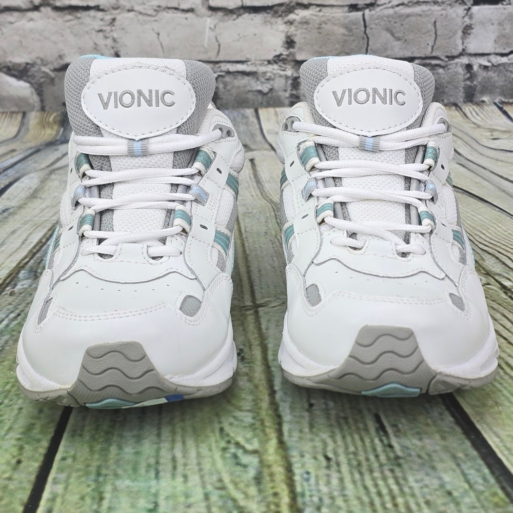 Vionic Walker Sneakers Women 9 White Blue Leather Mesh Orthopedic Walking Shoes - Picture 4 of 9